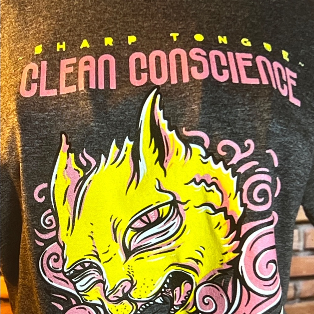 👚 BayPunk Original – Sharp Tongue Clean Conscience Tee – Charcoal – Sz Large - Picture 2 of 5
